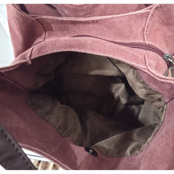 K2 Canvas Hobo Bag "Clutch" Logo Leather Straps/zipper Pull Maroon - Picture 7 of 9